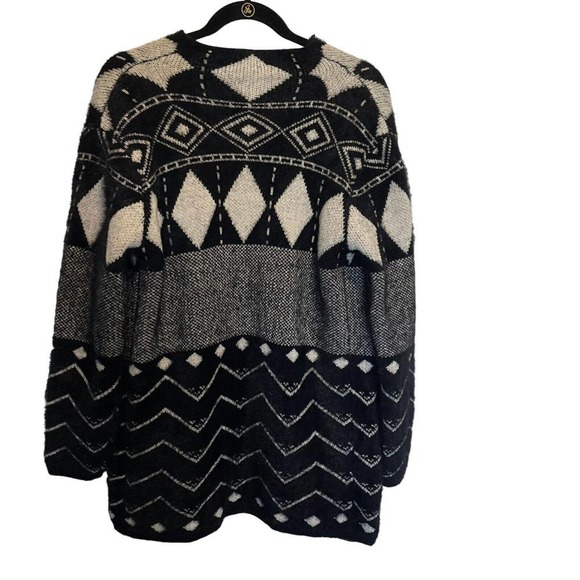 Renuar Women Sweater Size S /P Open Front Cardigan Geometric Black & White Knit - Picture 2 of 10